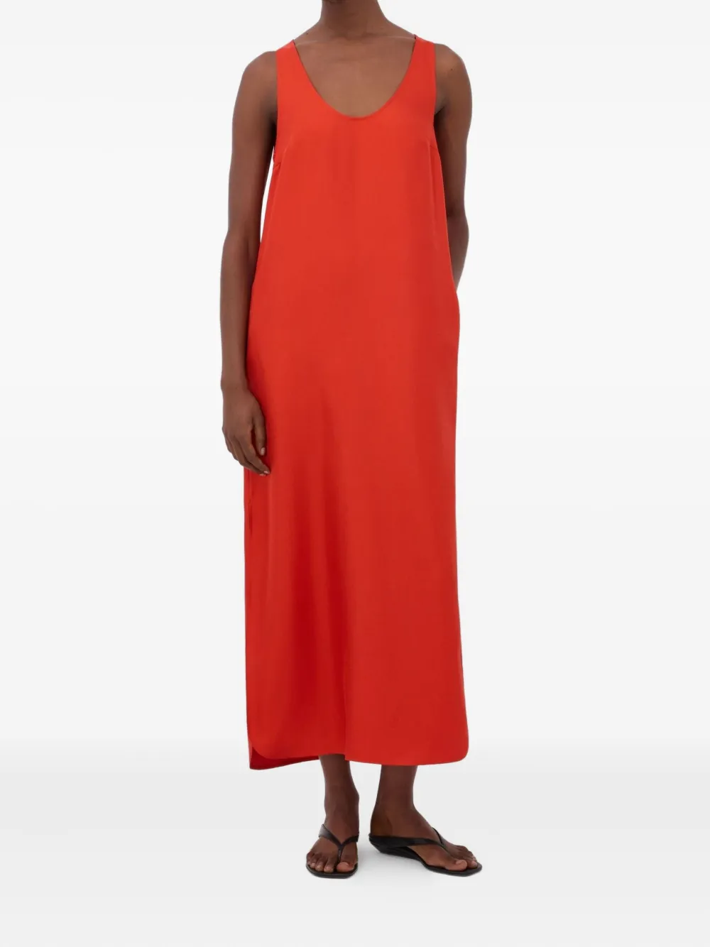 LouLou de Saison Maxi-jurk met diepe ronde hals en split - Rood