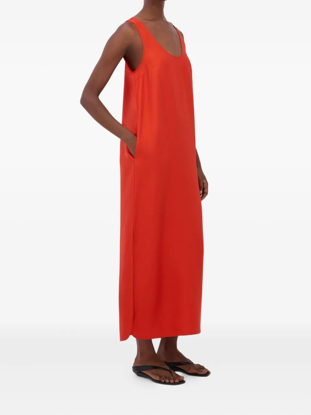 LouLou de Saison Maxi-jurk met diepe ronde hals en split Rood