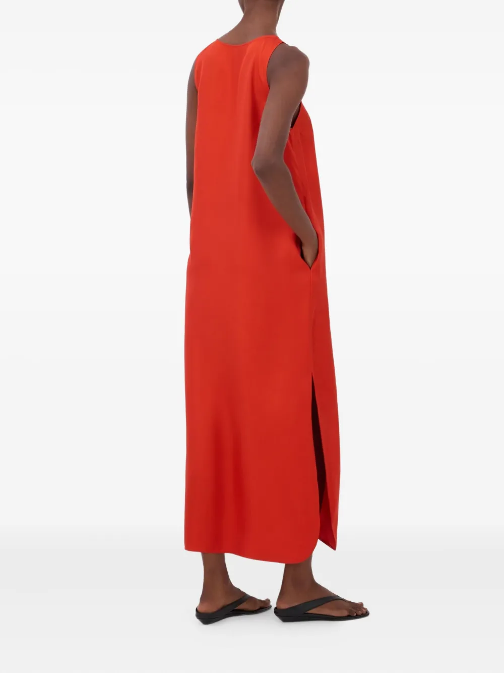 LouLou de Saison Maxi-jurk met diepe ronde hals en split Rood