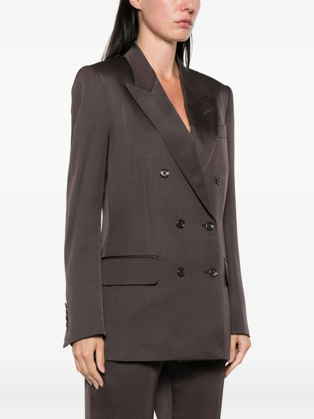 Tom Ford Double-breasted Silk-blend Jacket In Brown