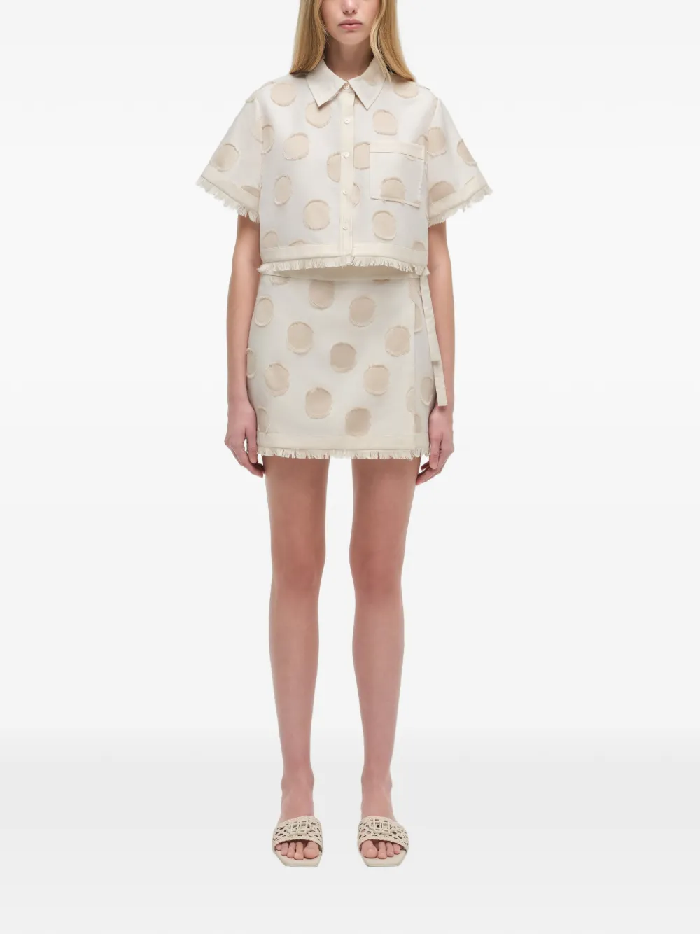 Simkhai Bethany mini-rok met stippen en franje - Beige