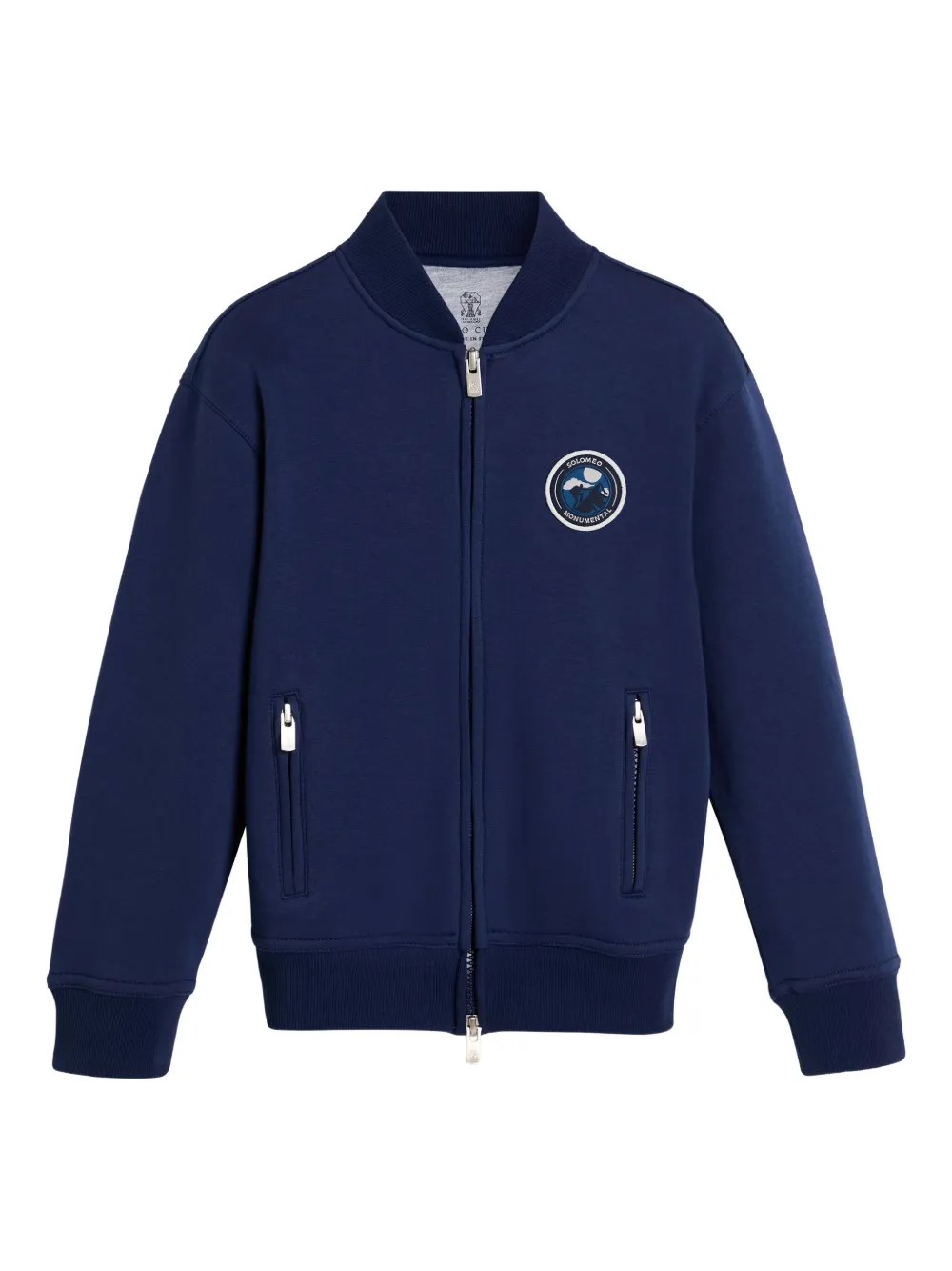 Brunello Cucinelli Kids Bomberjack met logopatch en rits Blauw
