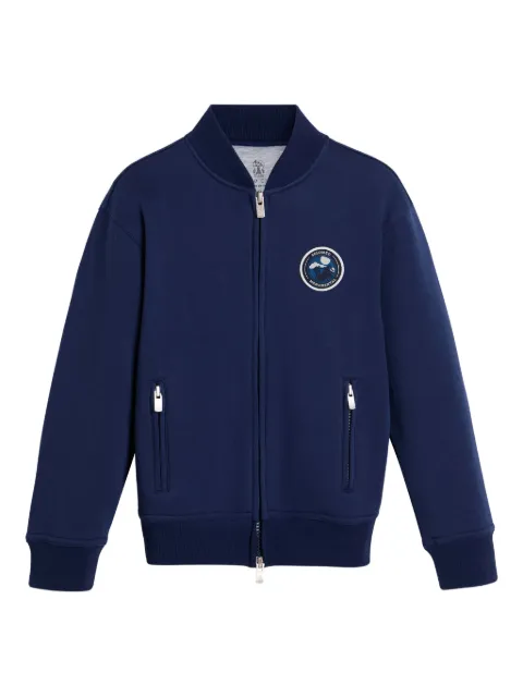 Brunello Cucinelli Kids zip-up logo-patch bomber jacket