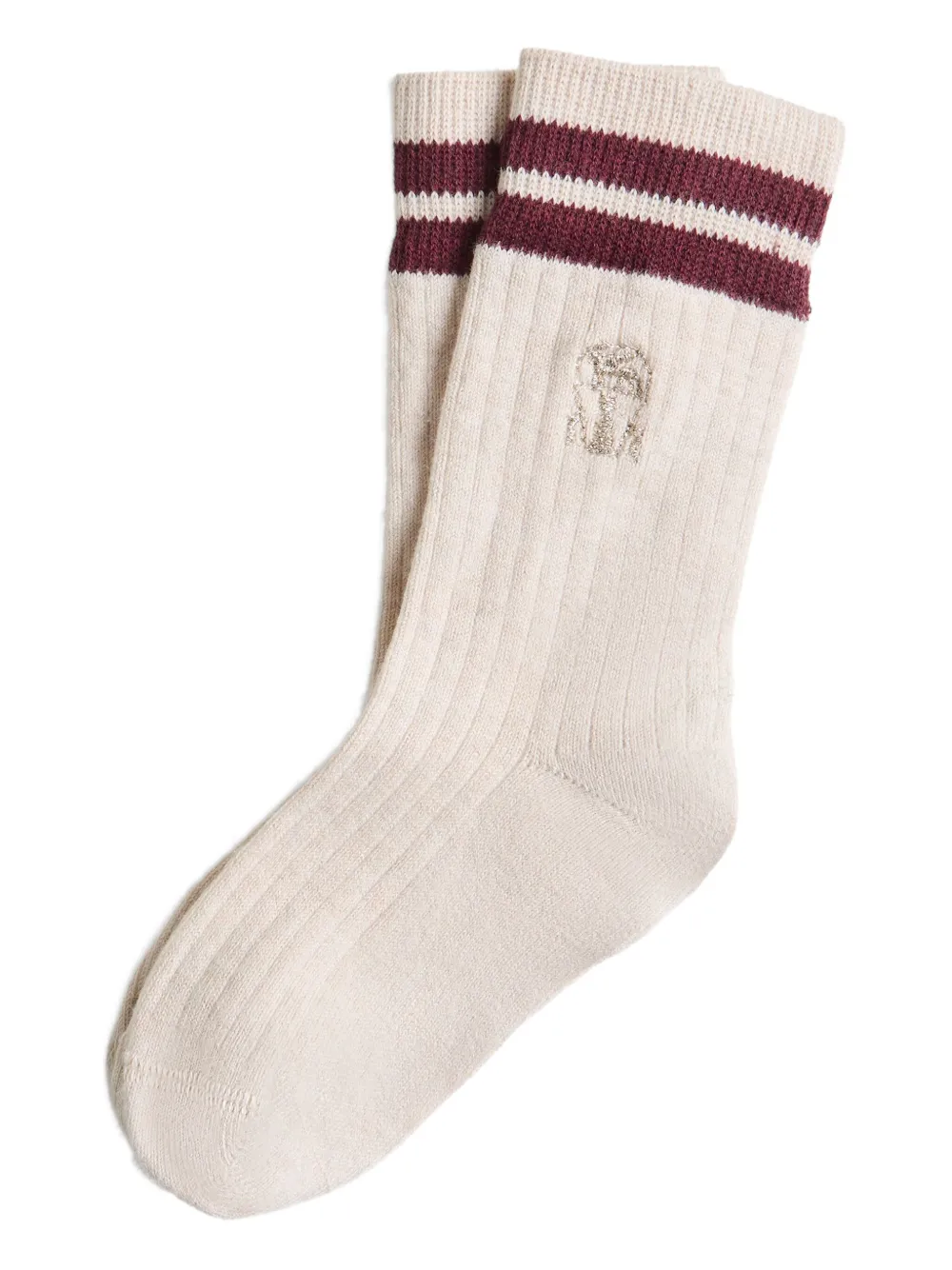 Brunello Cucinelli Kids' Logo-embroidered Knit Socks In Neutral