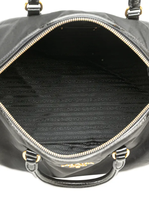 Prada Pre-Owned 2000-2025 Vernice Trimmed Tessuto Boston Bag