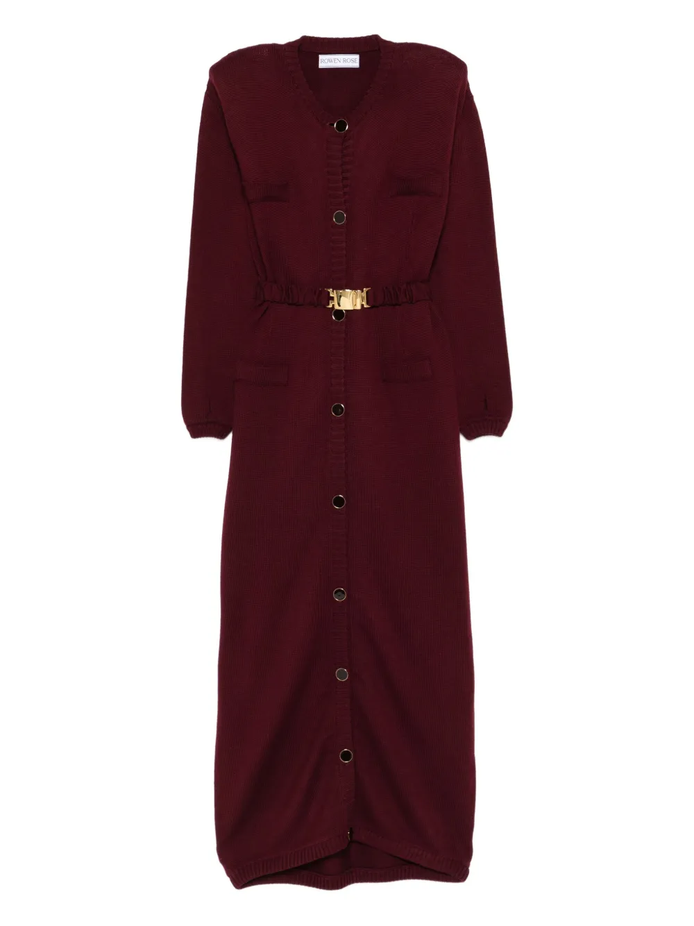 Rowen Rose button belted cardi-coat | Red | Image 1