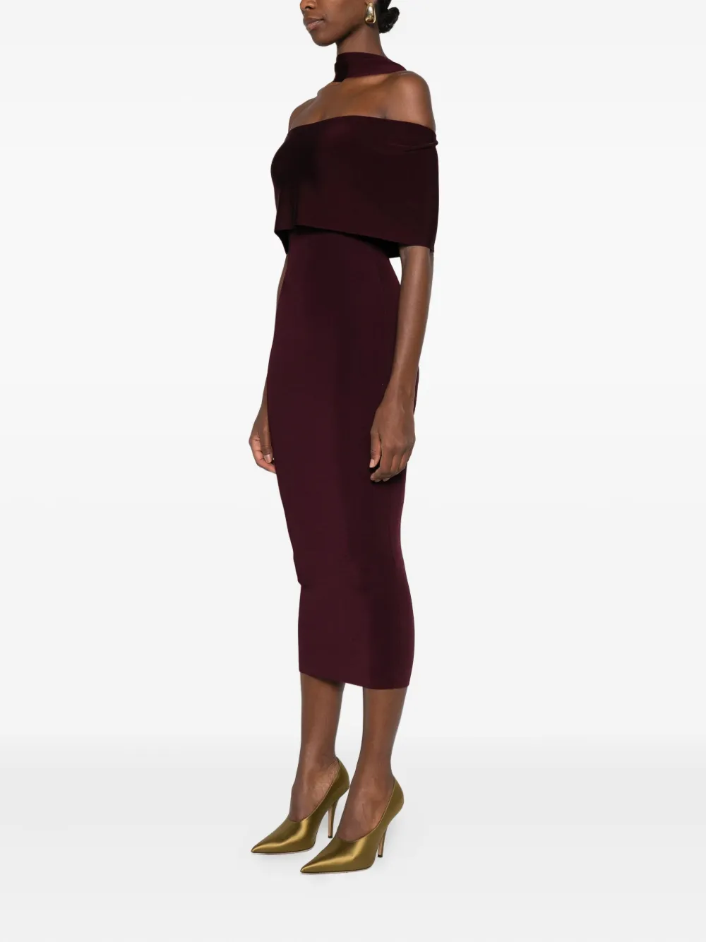 Roland Mouret Jurk met halternek en ruches Rood