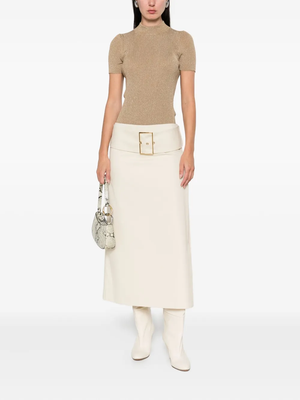 Rowen Rose buckle midi skirt - Beige