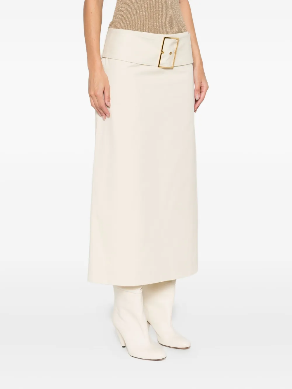 Rowen Rose Buckle Midi Skirt In Neutral