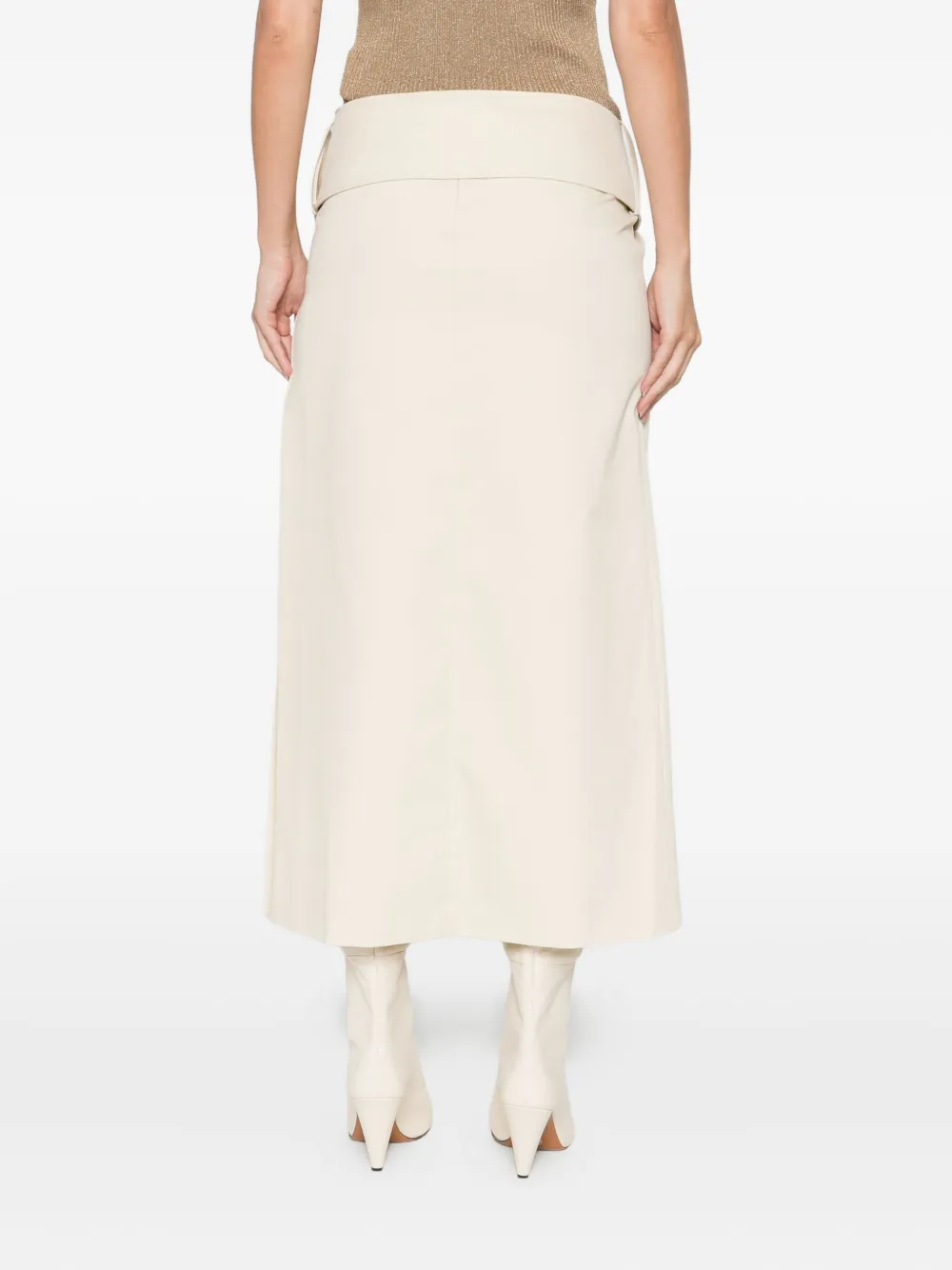Rowen Rose Buckle Midi Skirt In Neutral
