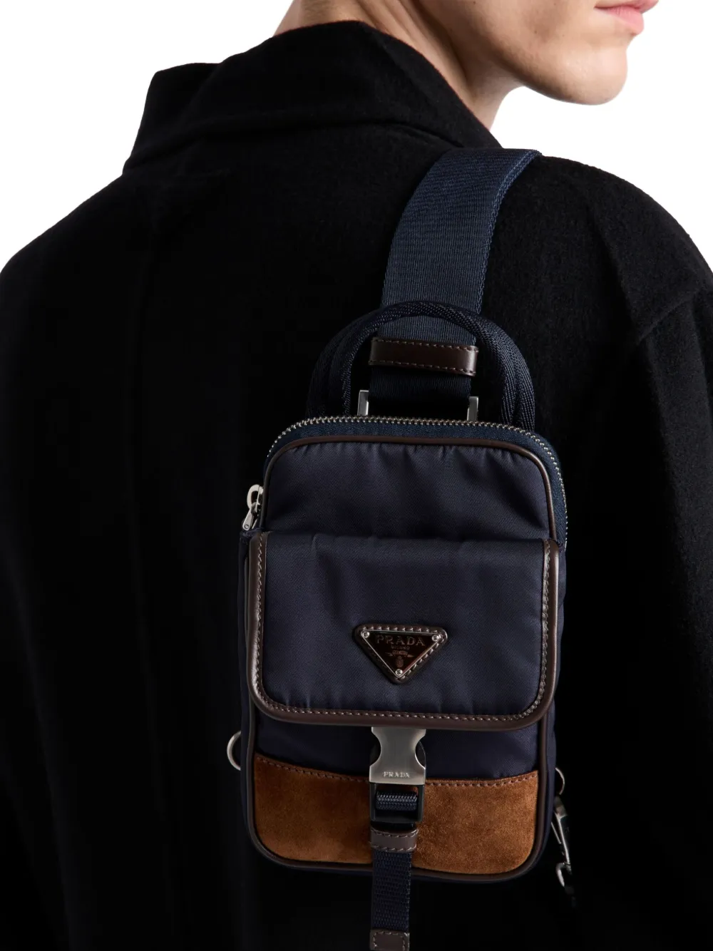 Prada Re-Nylon schoudertas met logo Blauw