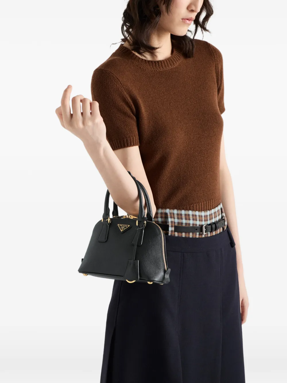 Prada プロムナード サフィアーノレザーミニバッグ | ブラック