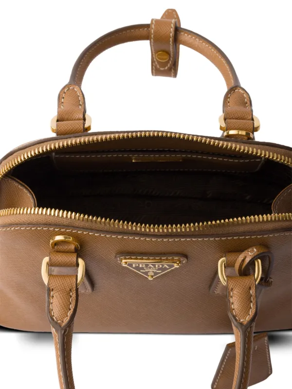 Prada Promenade Saffiano-leather Mini Tote Bag | Brown | FARFETCH