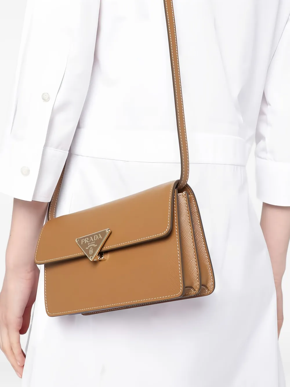 Prada Saffiano leather push-lock clasp mini bag Bruin