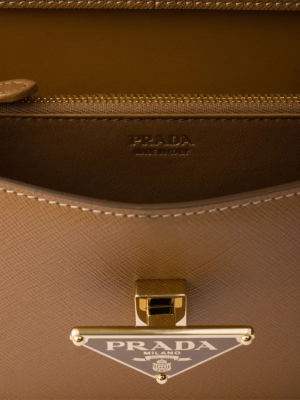 PRADA ポーチ ブラウン レザー ゴールド金具 Prada Mini Saffiano Leather Bag | Brown | FARFETCH