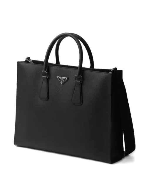 Prada leather triangle-logo tote bag