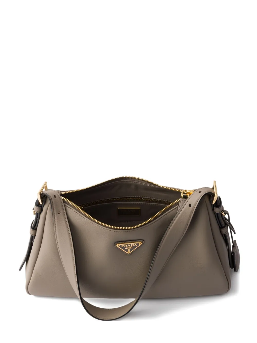 Prada Aimée leather handle triangle-logo shoulder bag Grijs