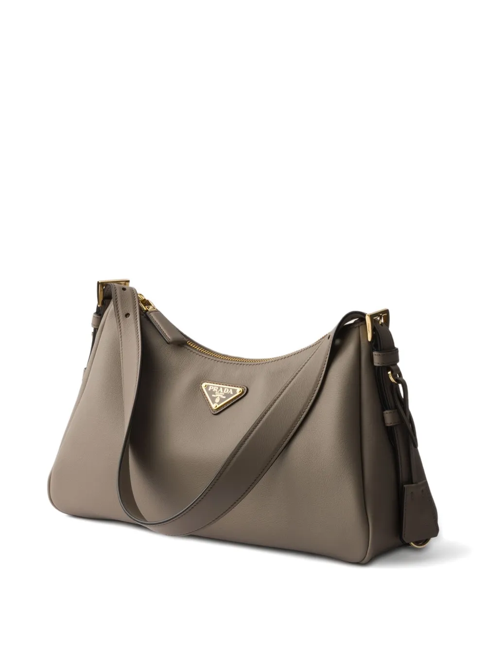 Prada Aimée leather handle triangle-logo shoulder bag Grijs