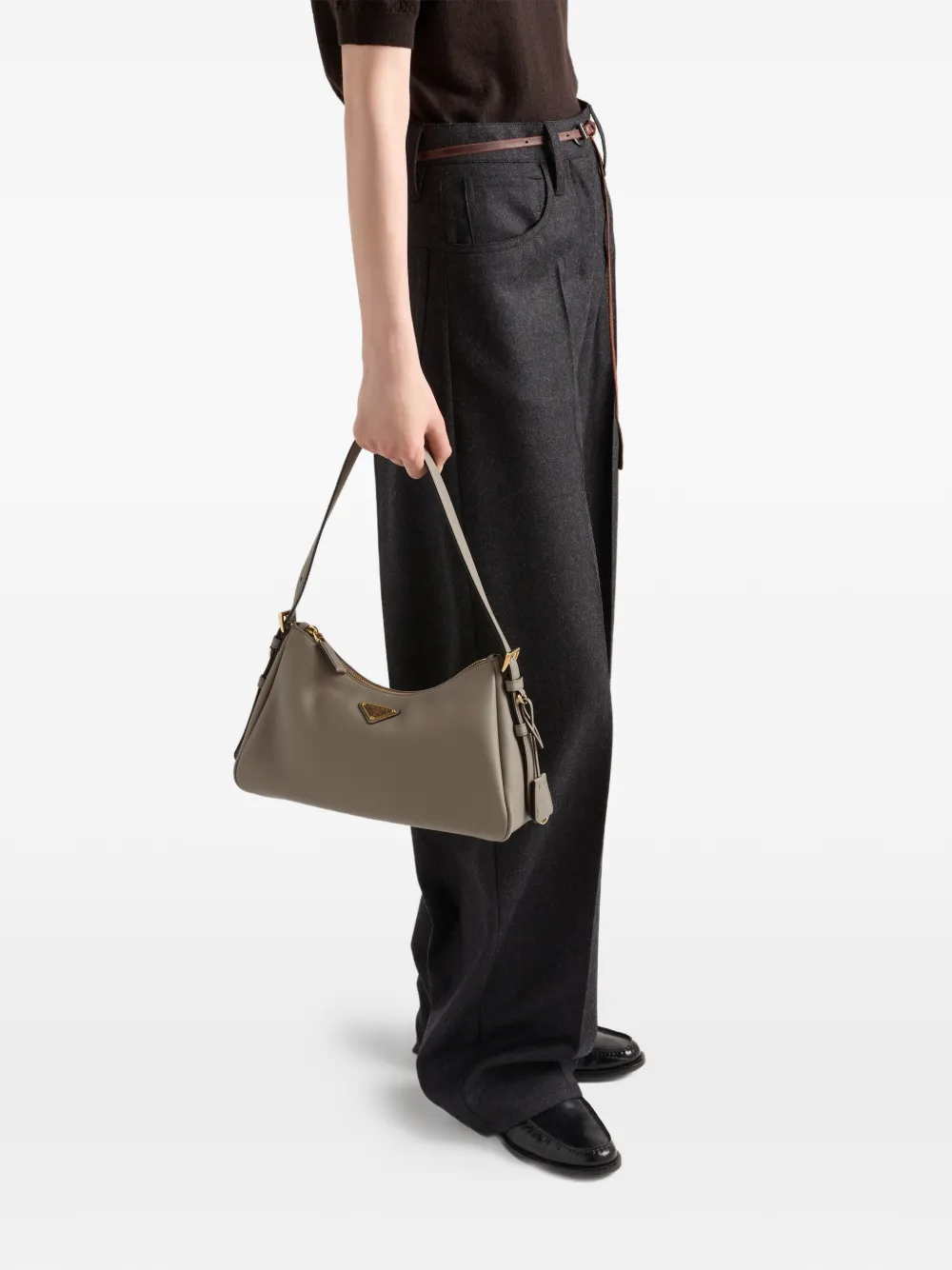 Prada Aimée medium suède schoudertas Grijs