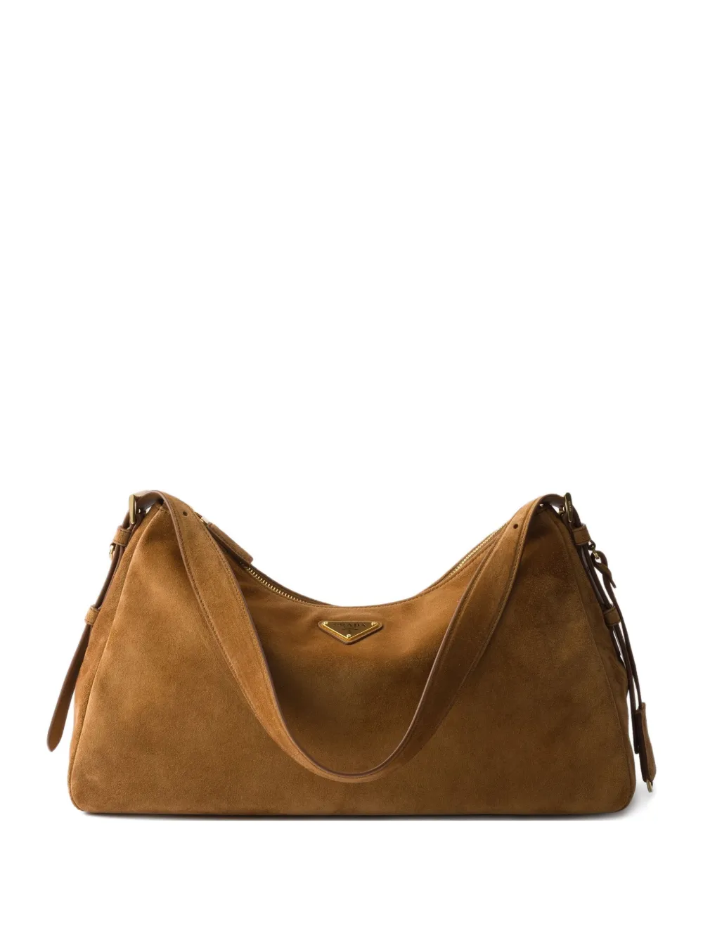 Prada large Aimèe zip-top suede tote bag Bruin