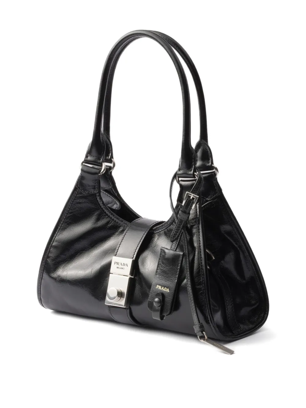Prada small push-lock leather tote bag Zwart