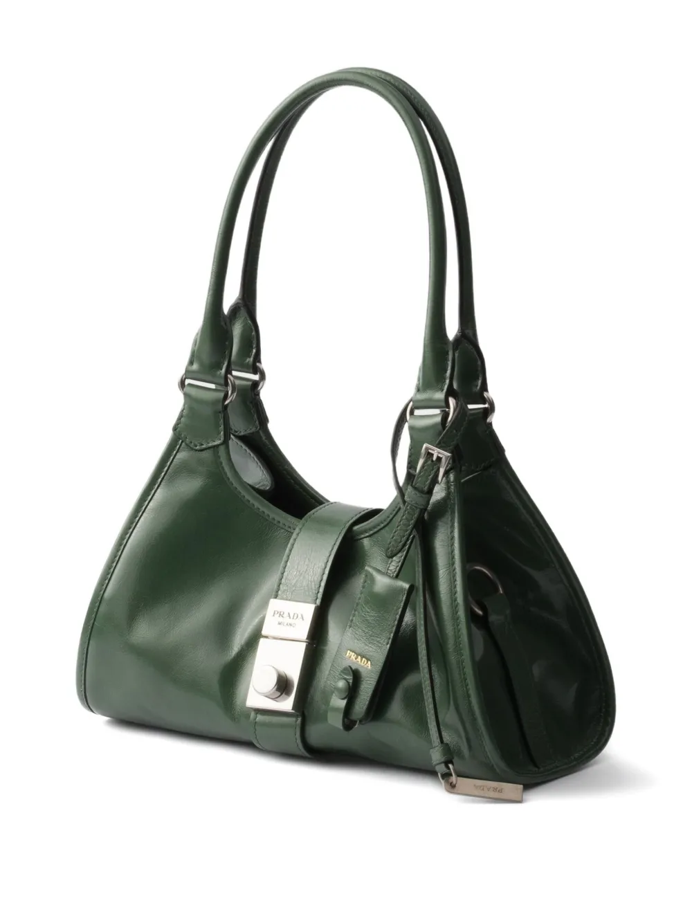Prada small push-lock leather tote bag Groen