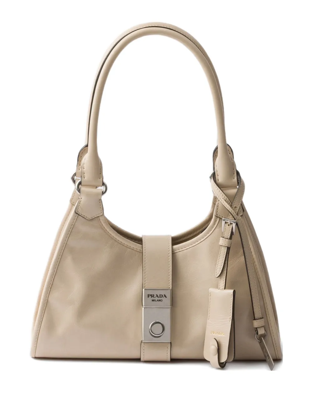 Prada small leather push-lock tote bag Beige
