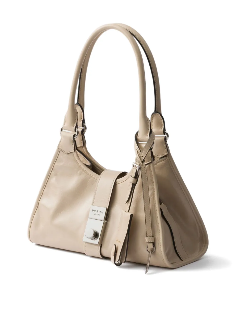 Prada small leather push-lock tote bag Beige