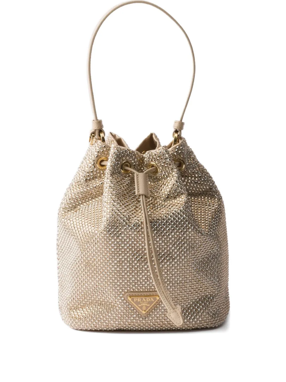 crystal-embellished drawstring bucket bag