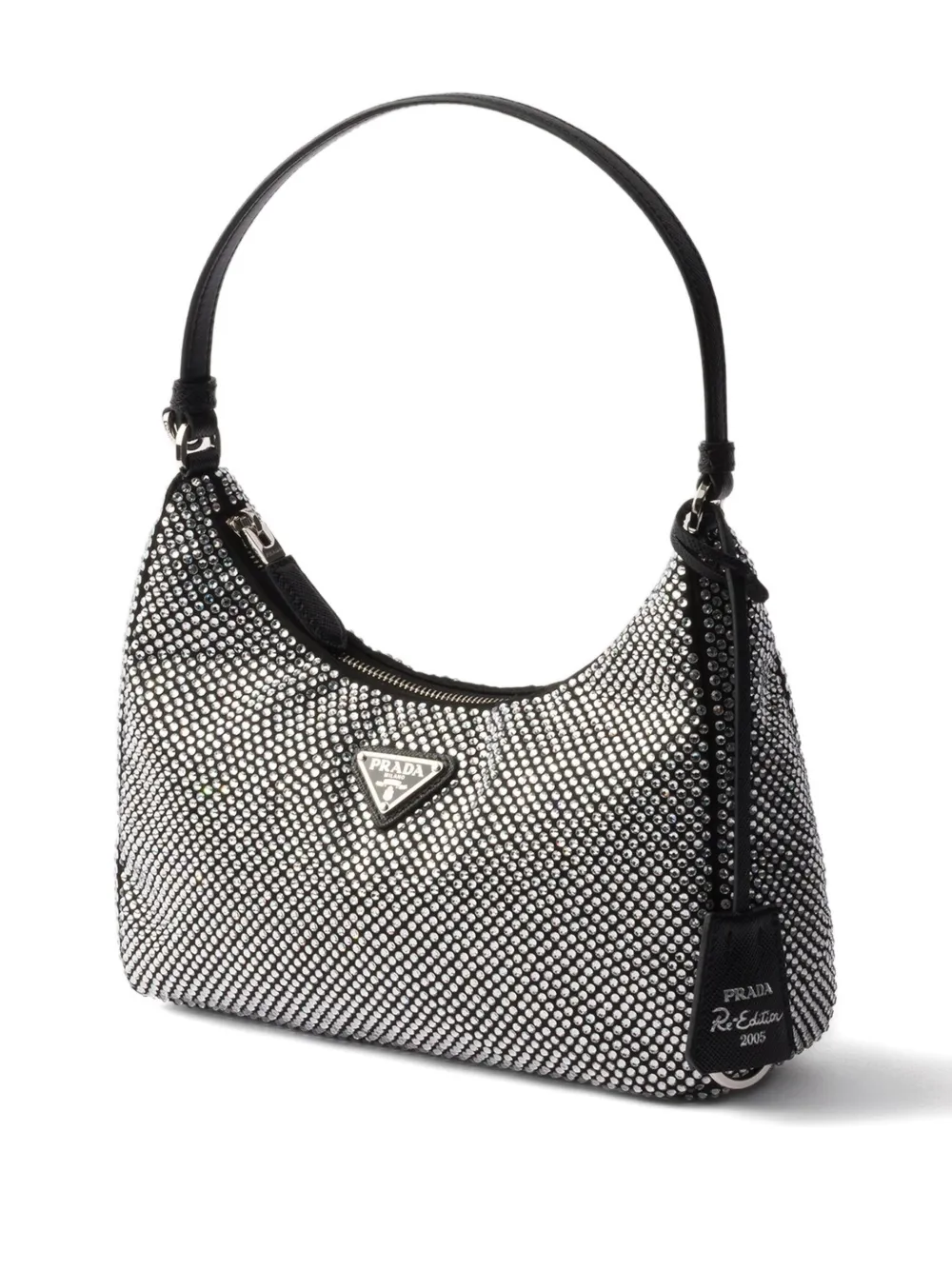 Prada mini Re-Edition 2005 crystal-embellished shoulder bag Grijs