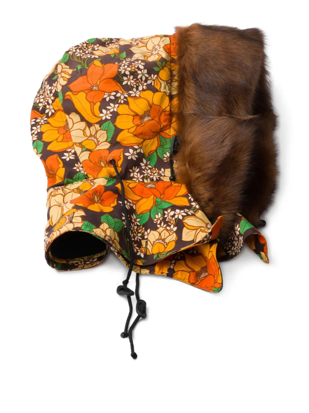 Prada floral-print shearling-trimmed hood | Brown | Image 1