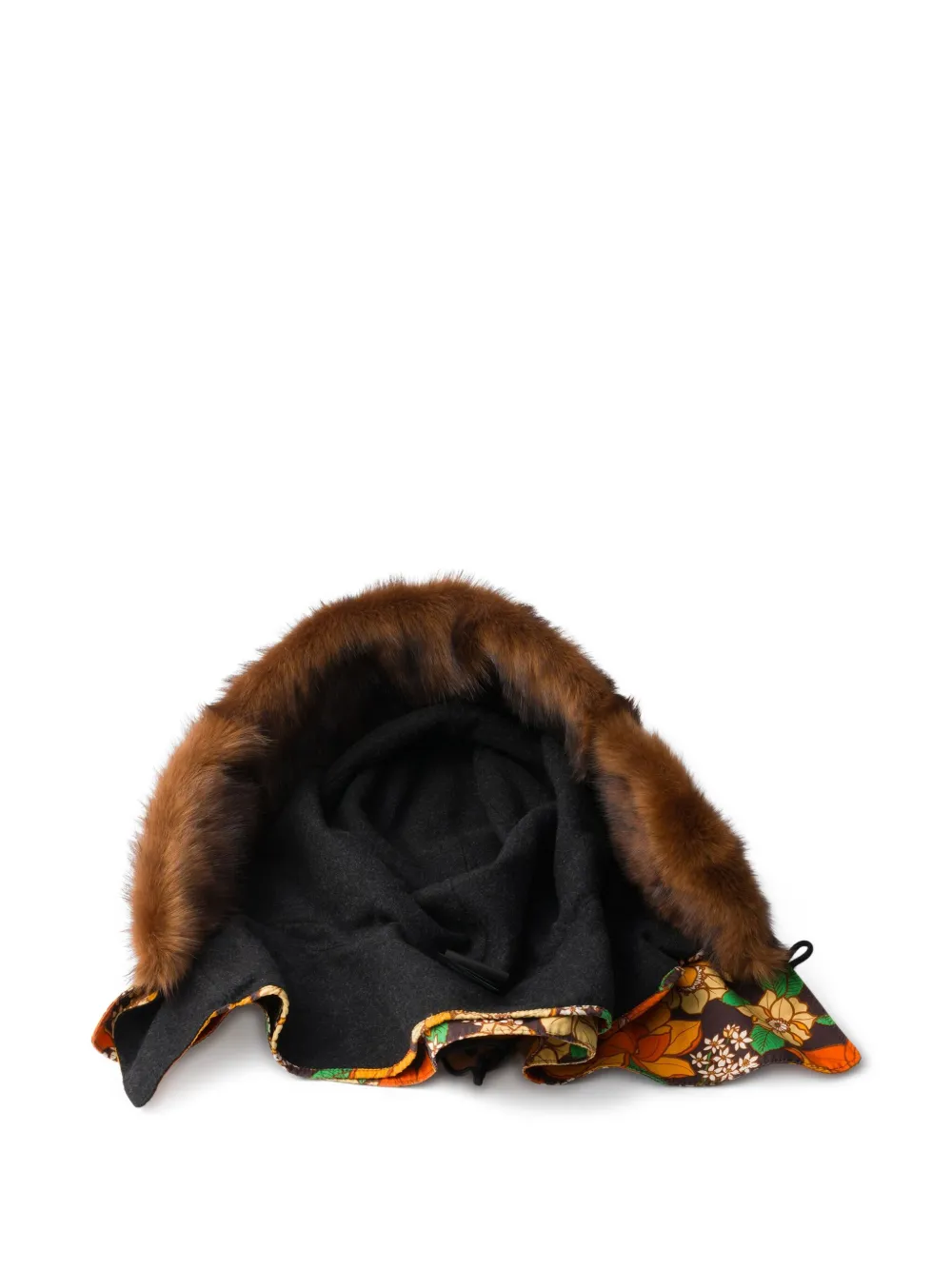 Prada Hoodie met bloemenprint en lammy afwerking - Bruin