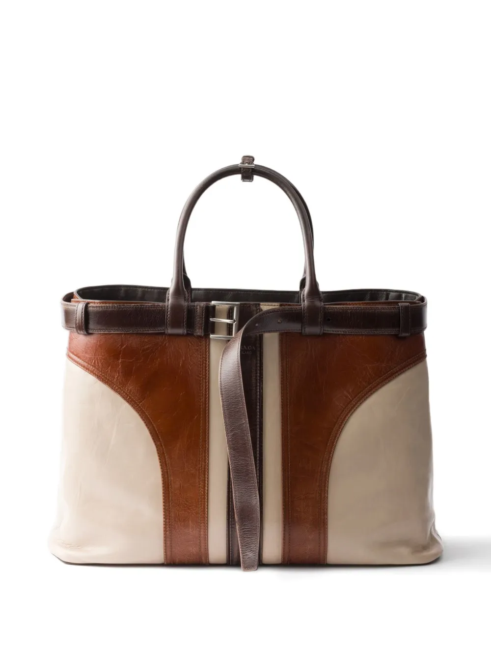 Prada Tote Bag Mit Kontrasteinsatz In Brown
