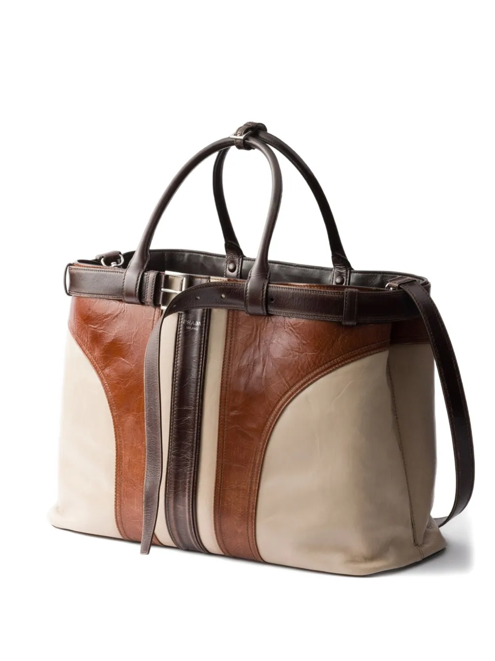 Prada Tote Bag Mit Kontrasteinsatz In Brown