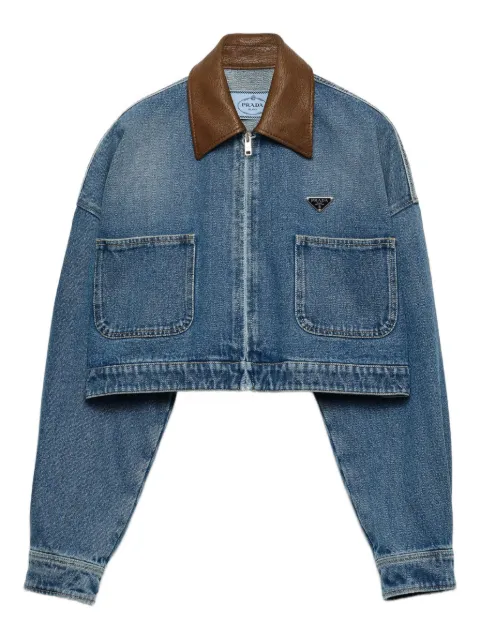 Prada leather-collar denim jacket