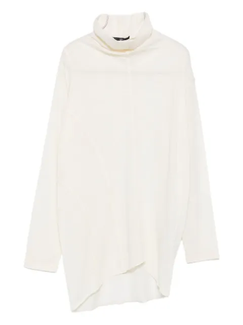 High high-neck asymmetric-hem top