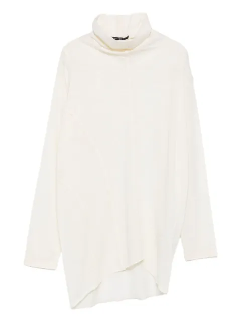 High high-neck asymmetric-hem top