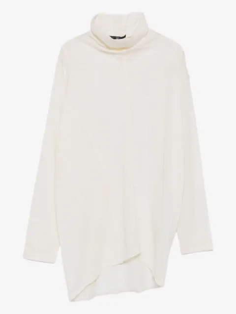 High high-neck asymmetric-hem top