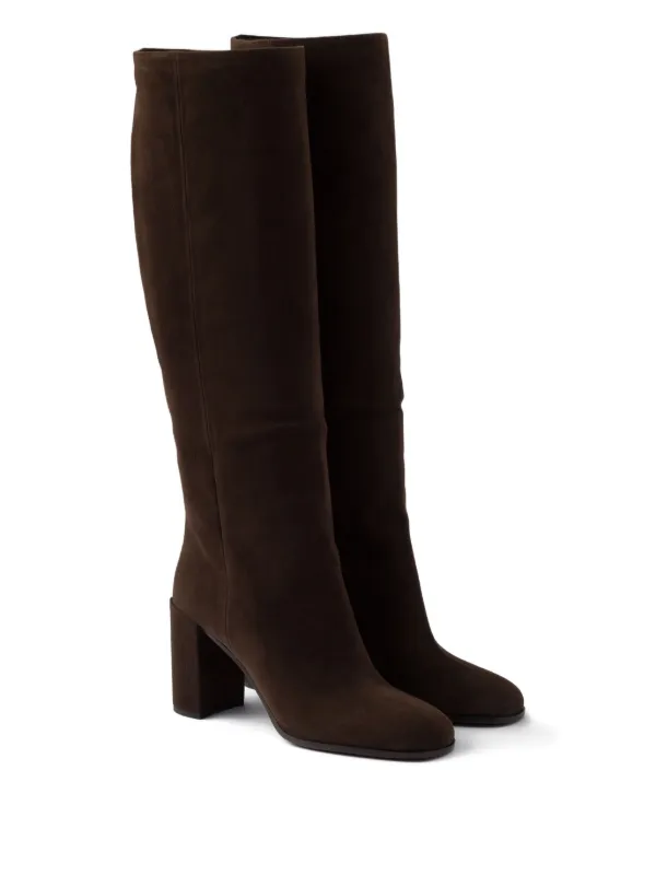 Prada 85mm Suede block-heel Boots | Brown | FARFETCH