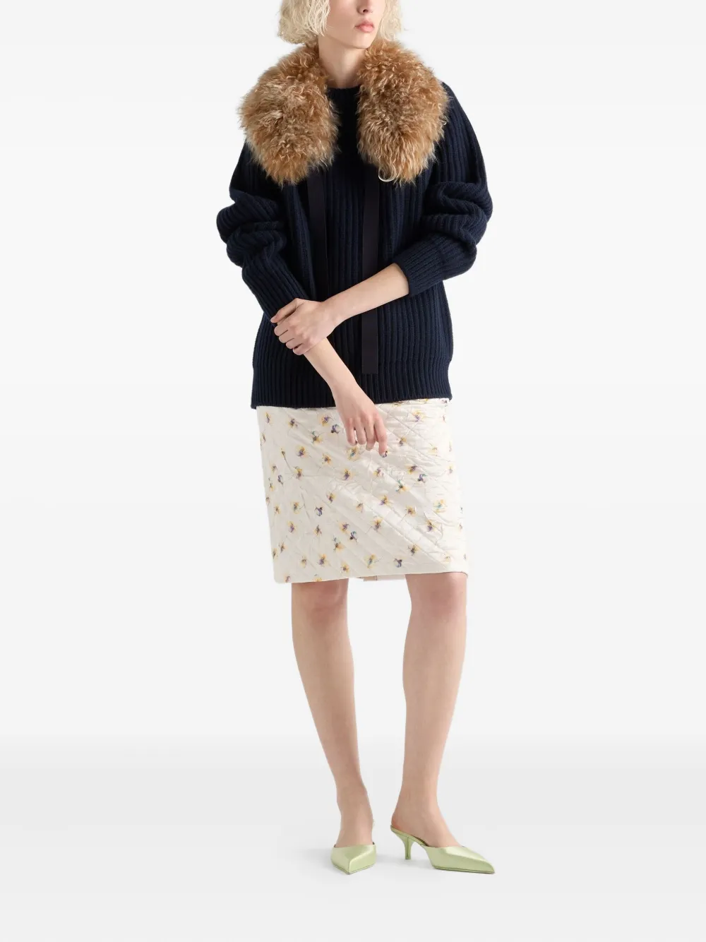 Prada Gewatteerde mini-rok met bloemenprint - Beige