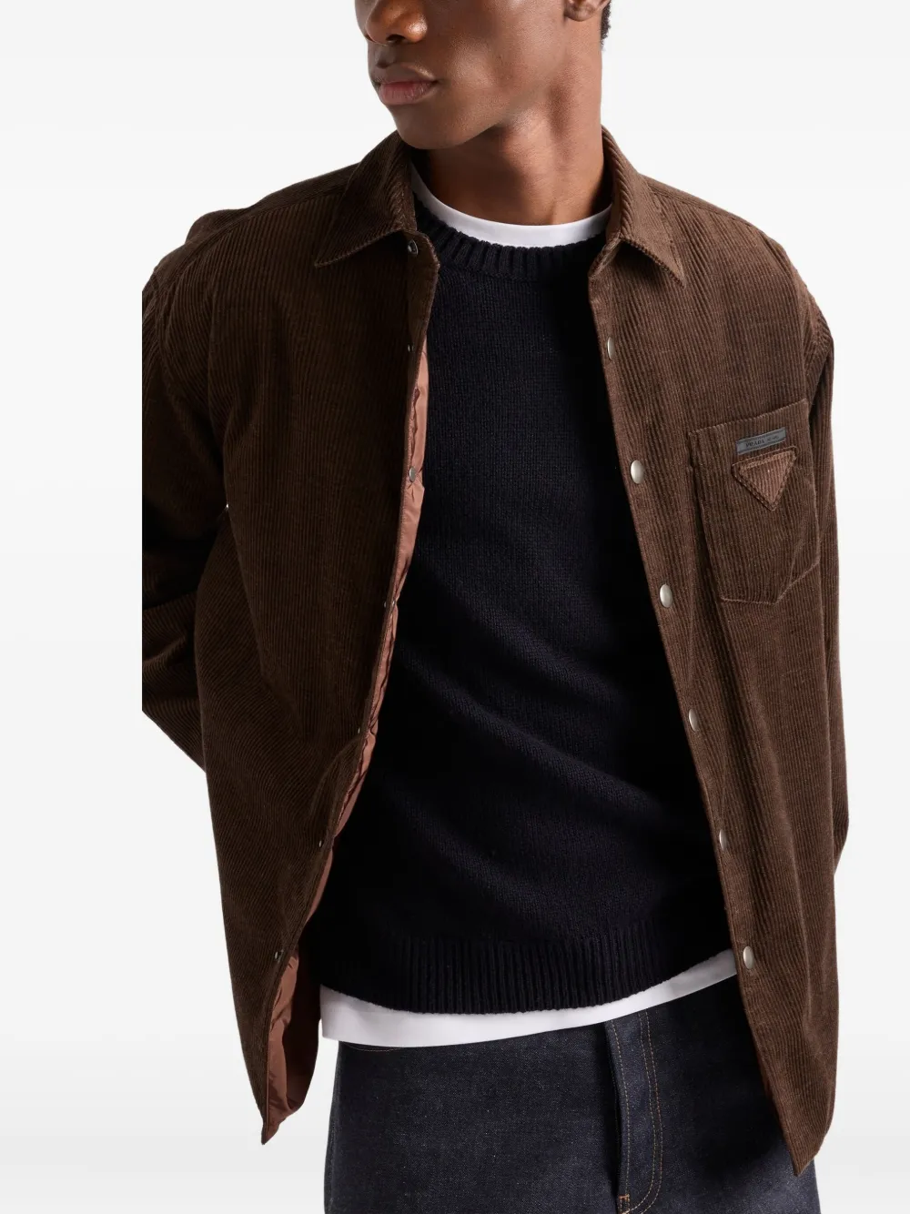 Prada Ribfluwelen overhemd met opgestikte zak Bruin