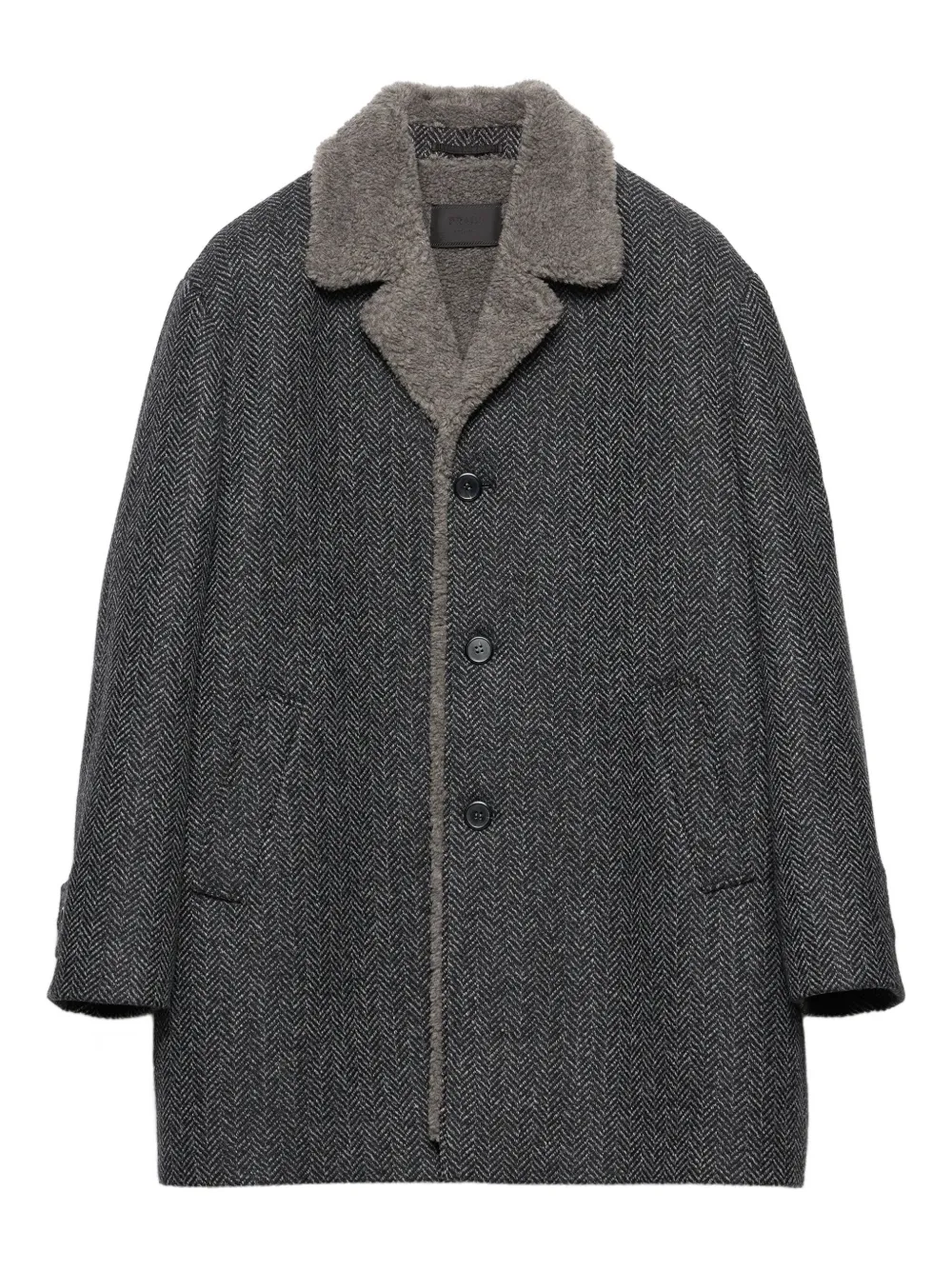 Prada herringbone shearling-collar coat | Grey | Image 1