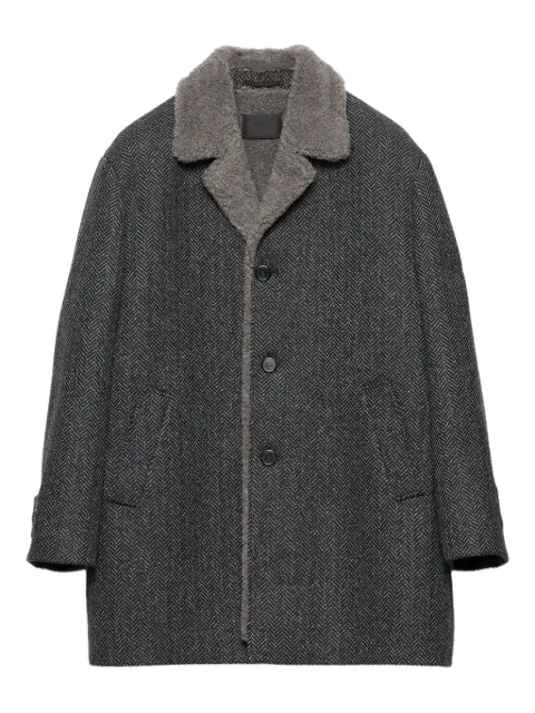 Prada herringbone shearling-collar coat