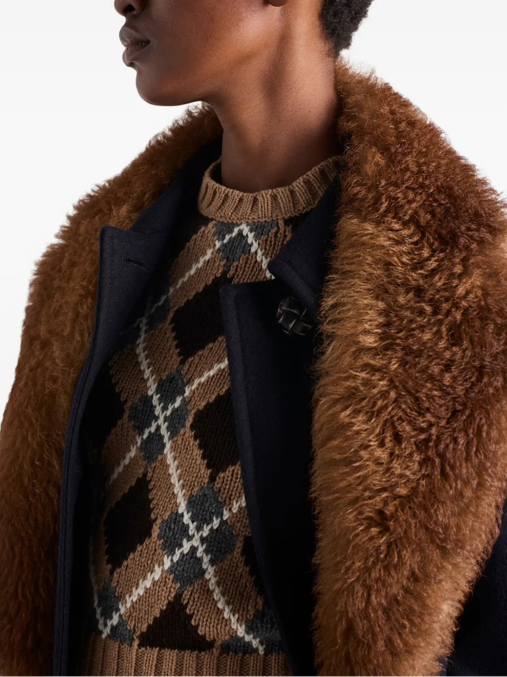 Prada Womens Brown Crewneck Jacquard-knit Cashmere Jumper In Brown