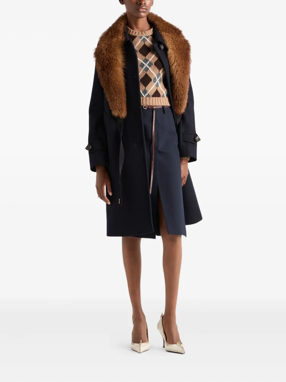 Prada Womens Brown Crewneck Jacquard-knit Cashmere Jumper In Brown