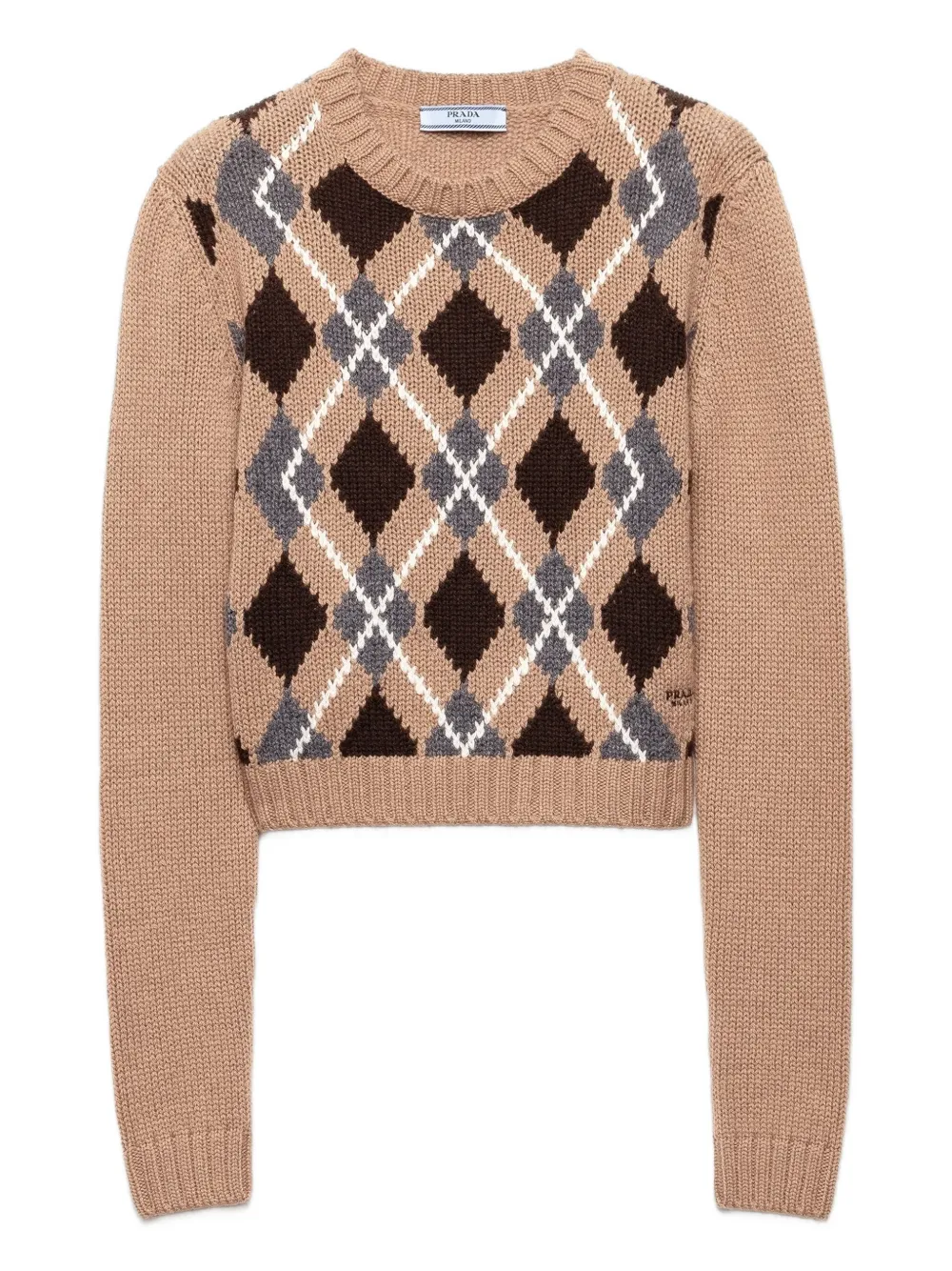 Prada Womens Brown Crewneck Jacquard-knit Cashmere Jumper In Brown