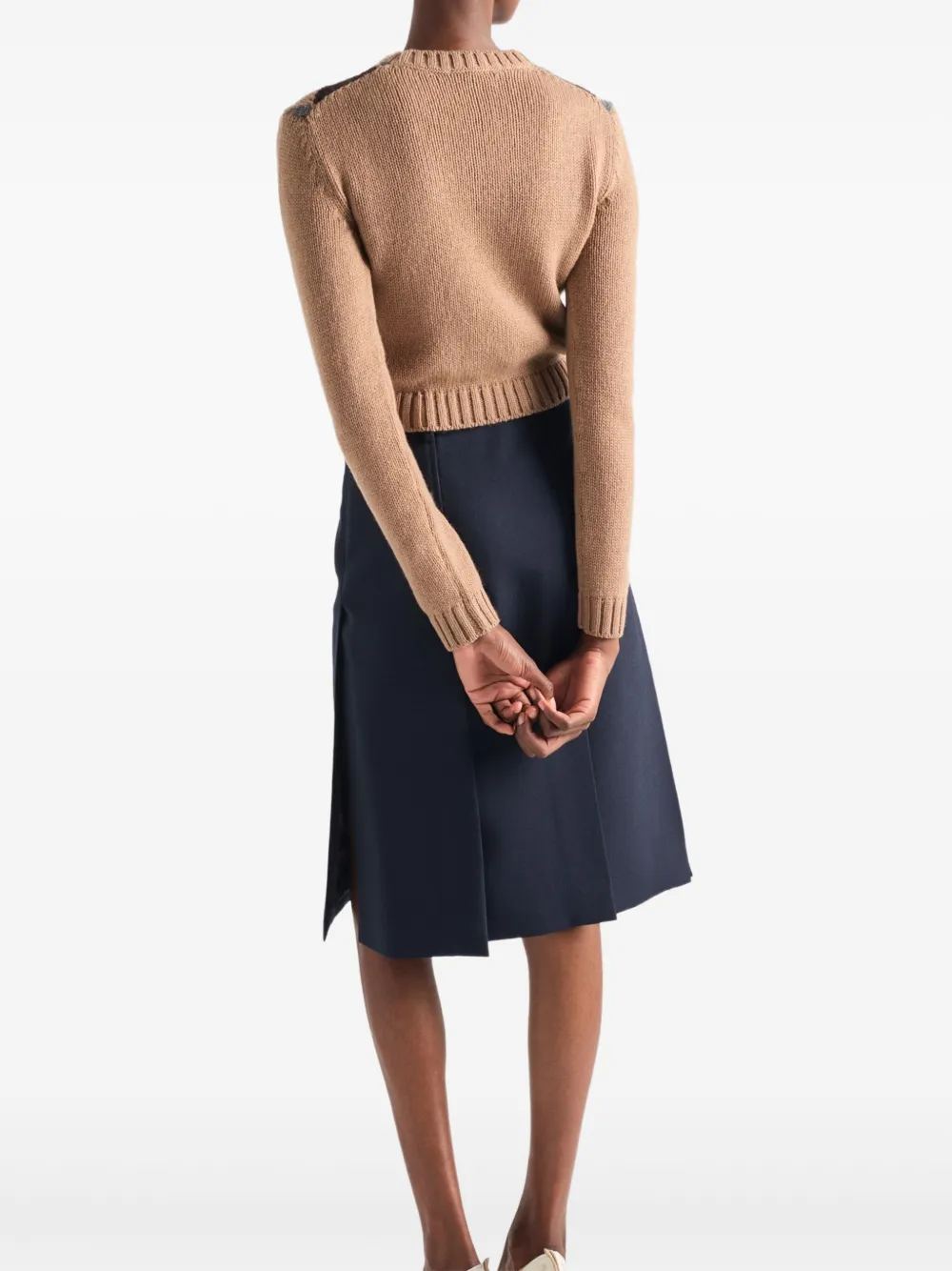 Prada Womens Brown Crewneck Jacquard-knit Cashmere Jumper In Brown