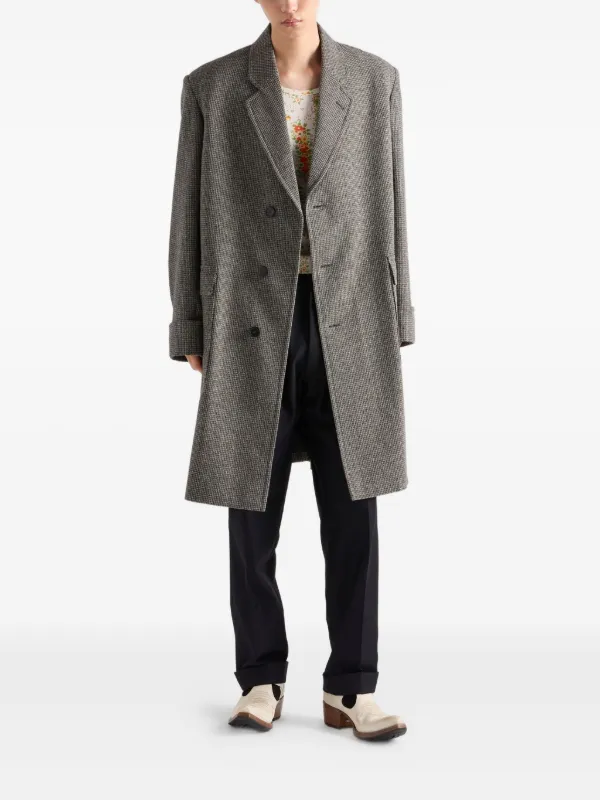 Prada houndstooth-check Wool single-breasted Coat | Grey