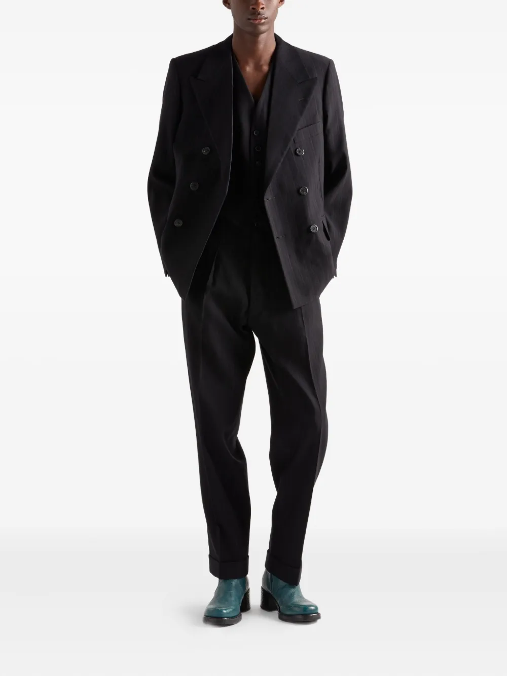 Prada Jack met puntige revers en krijtstreep Zwart