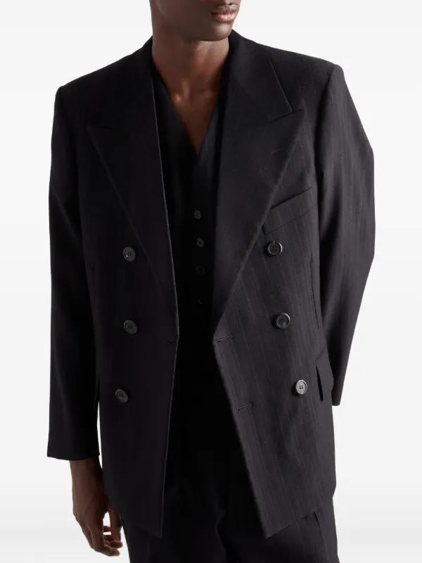 Prada Pinstripe peak-lapel Jacket | Black | FARFETCH